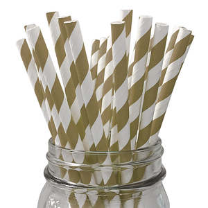 Gold: Gold Striped Paper Straws - 25 Pkt