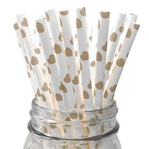 Gold Heart Paper Straws - 25 Pkt