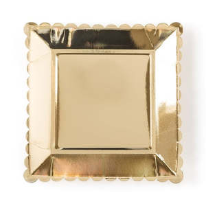 Gold Scalloped Squared Plates - Dinner 12 Pkt