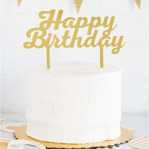 My Mind's Eye Gold Acrylic Happy Birthday Cake Topper
