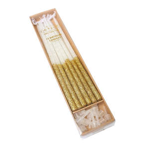 Gold: Gold Glitter Dipped Tall Candles - 12 Pkt