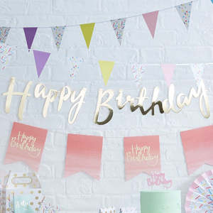 Ginger Ray Gold Happy Birthday Banner