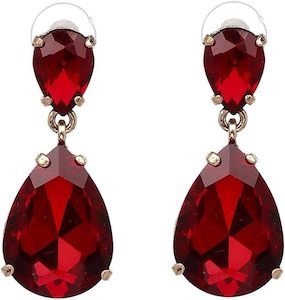 Jewellery: Crystal Drop Earrings - RED