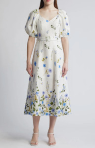 Midi: & OTHER SRORIES Linen Puff Sleeve Midi Dress - Floral Sz10