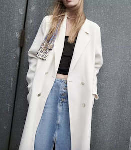 ZARA Wool Blend Double Breasted Coat - Ivory SzM