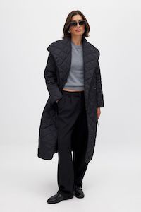 NA-KD Quilted Long Coat - Black