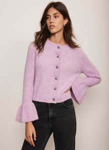 Cashmere: MINT VELVET Fluted Sleeve Cardigan - Lilac