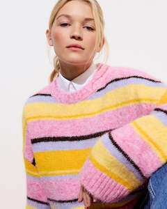 Cashmere: OLIVER BONAS Pink & Yellow Striped Knitted Jumper