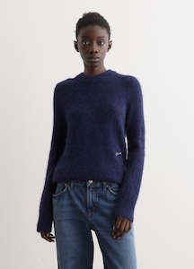 Cashmere: GANNI Alpaca Blend Logo Sweater - Navy SzM