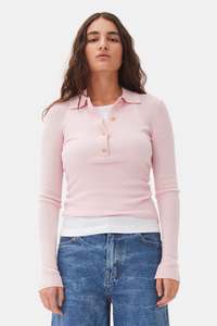 GANNI Knitted Polo Shirt - Pink SzL
