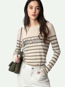 Cashmere: ZADIG & VOLTAIRE Source Mon Amour Diamanté Cashmere Jumper - Judo SzM