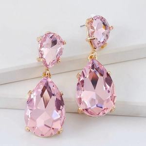 Accessories: Crystal Drop Earrings - Pink
