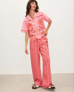 OLIVER BONAS Striped Wide Leg Trousers - Red & Blue