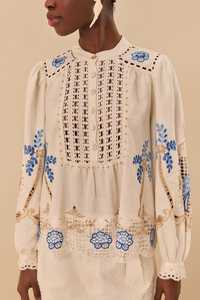 Blouses: FARM RIO Romantic Richelieu Blouse - Off White SzM