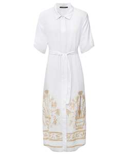GREEK ARCHAIC KORI Belted Shirt Midi Dress - White SzXS