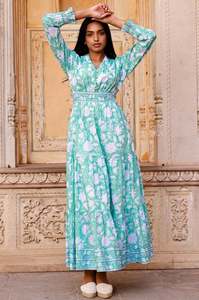 Midi: ASPIGA Billie Organic Cotton Print Dress - Lotus Green SzXL