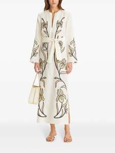 Maxi: TORY BURCH RRP $1850 Applique Linen Kaftan Dress - Ivory US6 NZ10