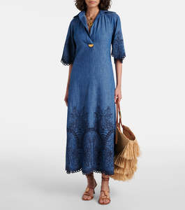 Dresses 1: ZIMMERMANN Coco Embroidered Denim Dress - Blue Sz3 NZ14