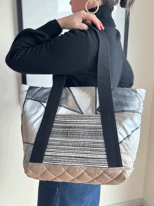 Products: B&B City Tote - Painterly Metallic - Burlap & Bright