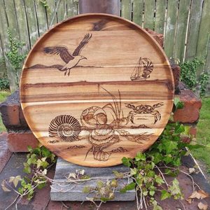 Large Round Wooden Tray - Burnt Offerings