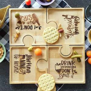 Custom Text Wine Puzzle Snack Trays (Set of 4)
