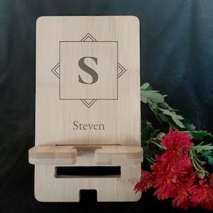 Monogram Bamboo Phone Stand