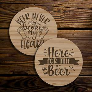 Beer Designs Round Wooden Coasters (Set of 2)