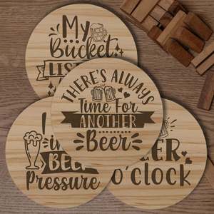 Beer Designs Round Wooden Coasters (Set of 4)