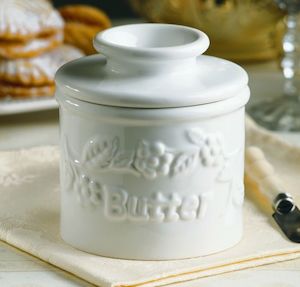 Fleur De Lis Collection: Classic White Raised Floral Butter Bell Crock