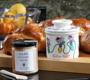 Artisanal Honeys: Holiday Gift Set: Christmas Honey Bee Butter Bell® Crock + Hapa Honey Cinnamon Creamed Honey