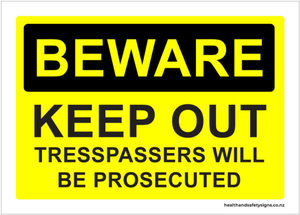 Home / ACM signs / Security signs / Beware keep out trespassers will be prosecuted
