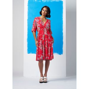 clothing: Garden party dress red multi (Size 14)