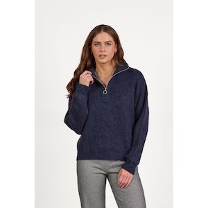Vassalli: Relaxed fit half zip sweater with collar ink