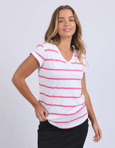 Sweatshirts And Tee Shirts: Manly V Tee white/hotpink stripe