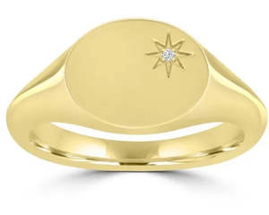 Rings: 9ct Yellow Gold & Diamond Signet Ring #24919