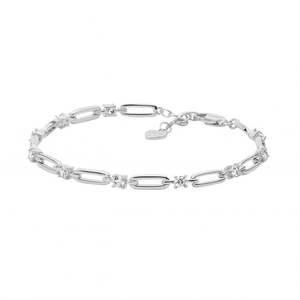 Ellani Sterling Silver Open Oval Link Cubic Zirconia Bracelet #25362