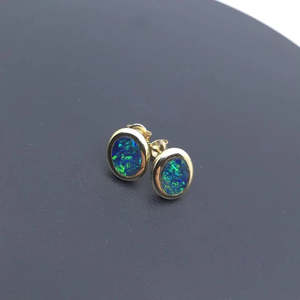 Earrings: 14ct Yellow Gold Oval Doublet Opal Earrings #19151
