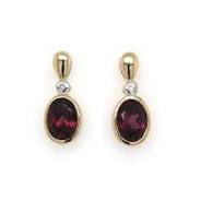 Earrings: 9ct Yellow Gold Rhodolite Garnet & Diamond Earrings #20447