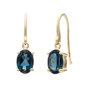 Earrings: 9ct Yellow Gold Oval London Blue Topaz Drop Earrings #24159