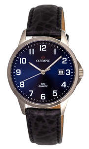 Olympic Titanium 12 Figure Blue Dial Leather Strap Watch #24797