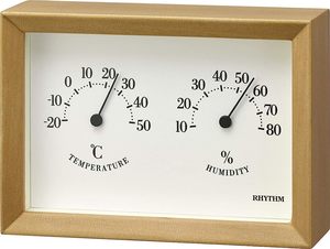 Barometers: Rhythm Temperature Humidity Meter Wooden Case #22702