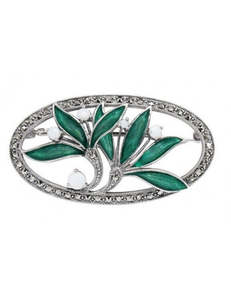 Sterling Silver Marcasite Floral Design Brooch #