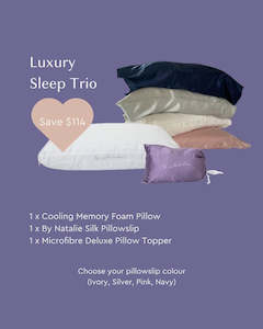 Luxury Sleep Trio: Cooling Memory Foam Pillow, Silk Pillowslip + Microfiber Topp&hellip;