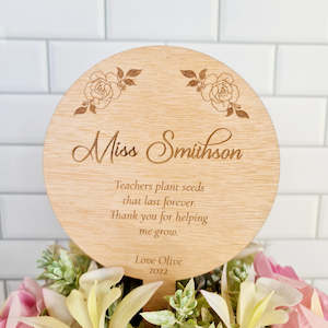 Laser Cut Wood Gifts: Teacher's Gift Personalised Planter Stick
