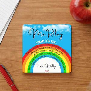 New Arrivals: Personalised Rainbow "Thank You" Teacher Coaster | Fully Customisable Ceramic Gift