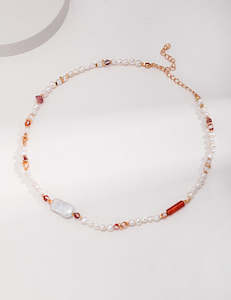 Necklaces: Pure silver strawberry crystal baroque pearl necklace