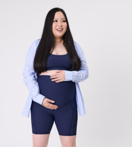 Maternity Shorts: Maternity Bike Shorts - Ryan Ribbed Navy