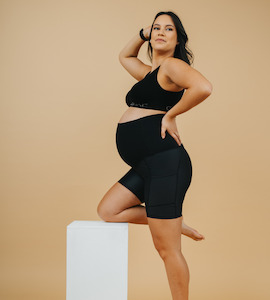 Maternity Shorts: High Waisted Maternity Shorts - Classic Bike Shorts Black