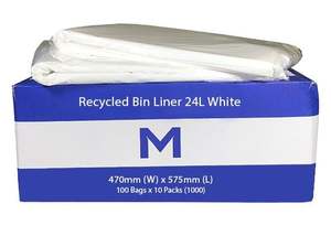 FP Recycled Bin Liner 24L - White, 470mm x 575mm x 30mu (1000) Per Box