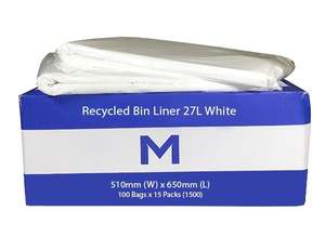 FP Recycled Bin Liner 27L - White, 510mm x 650mm x 20mu (1500) Per Box